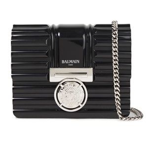 NEW BALMAIN Plexiglas Clutch Bag Textured Chain Strap Medallion Flap
